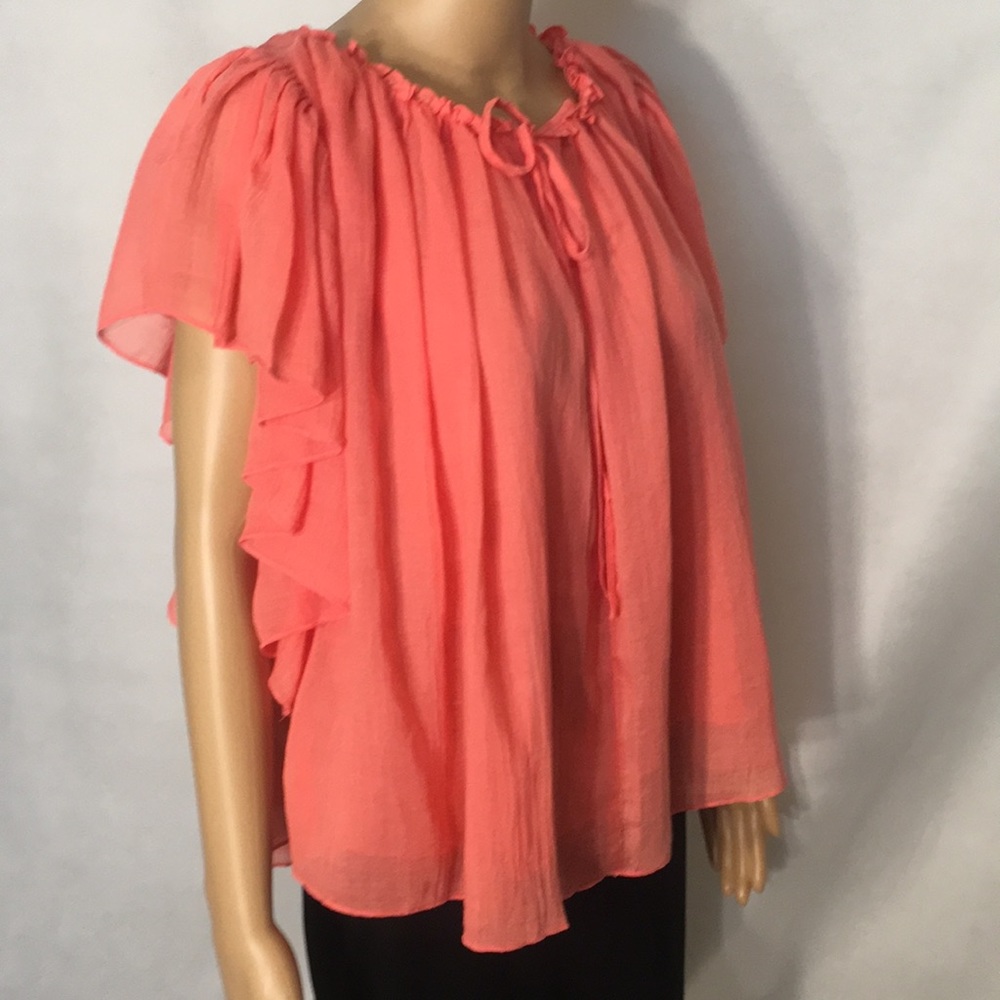 NWT loveriche Coral Flutter Sleeve Top Tie Front - Picture 7 of 16